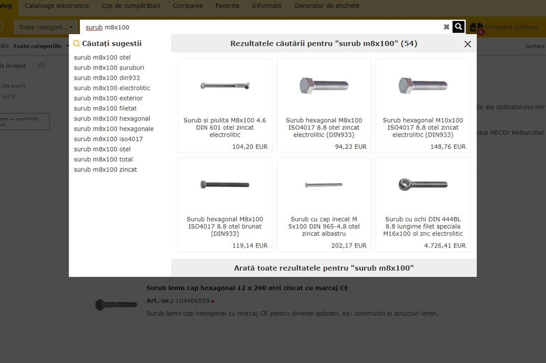 Funcția de căutare în Webshop