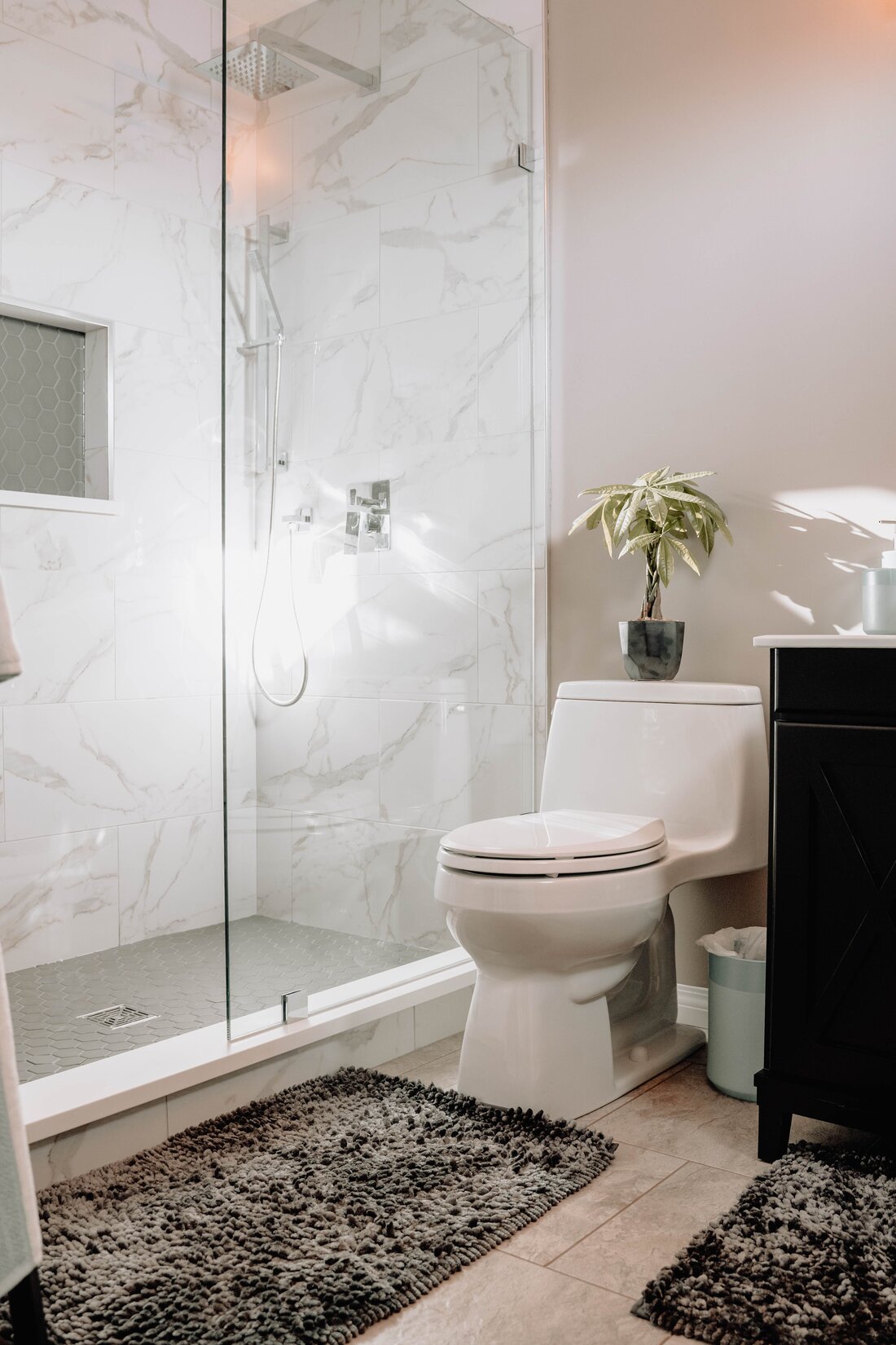 Baie cu dus walk-in cu perete din sticla