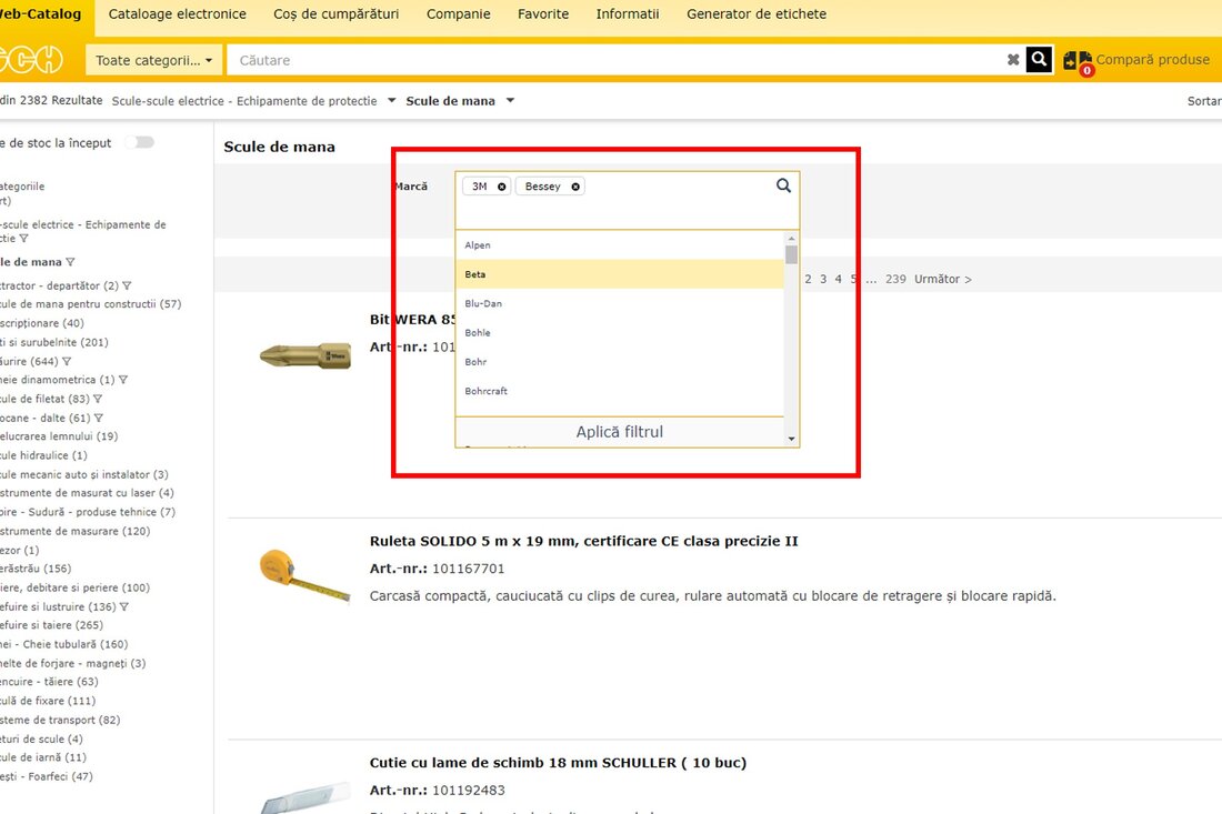 Funcția de căutare în Webshop