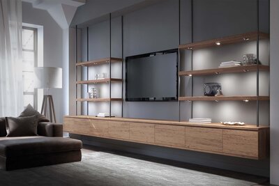 Spoturi LED Orbit in moblier de living, stil industrial. 