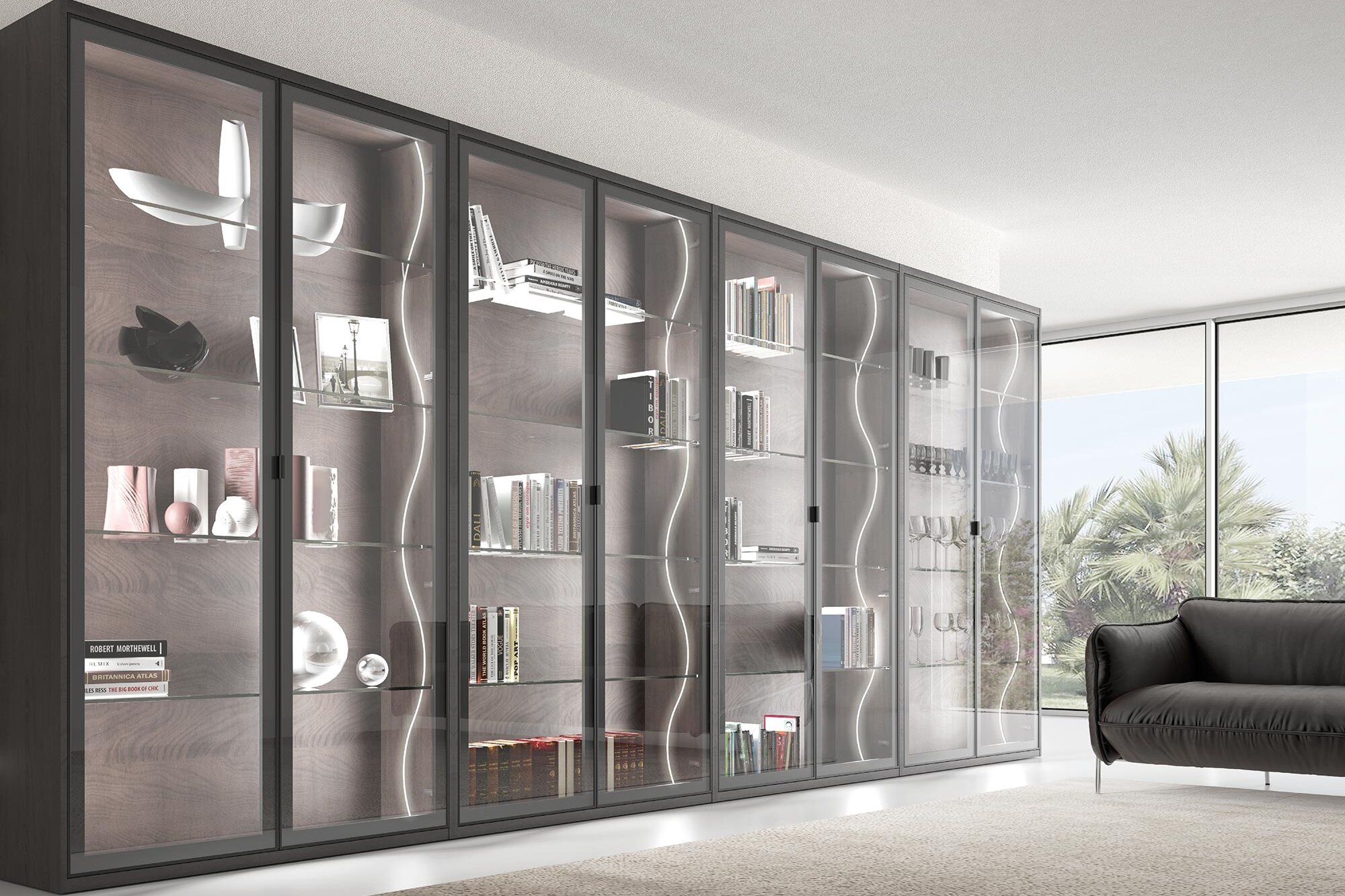 Banda LED Flexiled montata in itneriorul unei vitrine in living