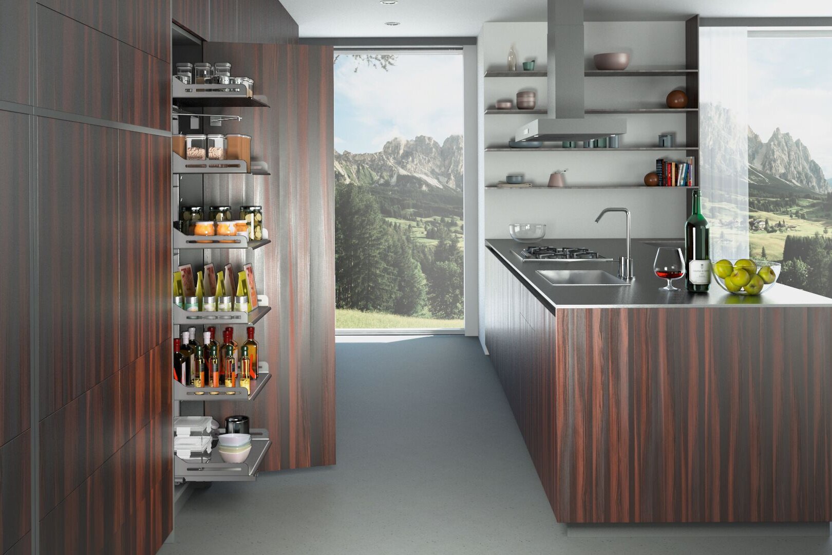 Bucatarie open space cu sistem de camara extractibila peka