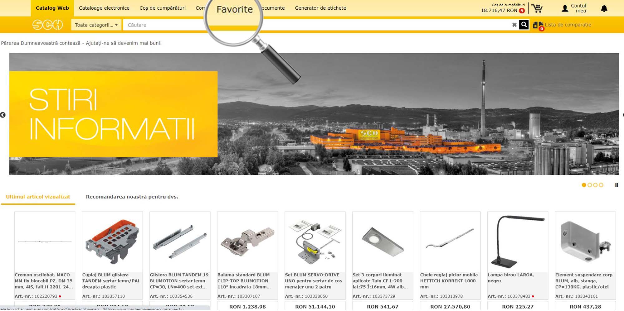Butonul pentru articole favorite in webshop-ul Schachermayer