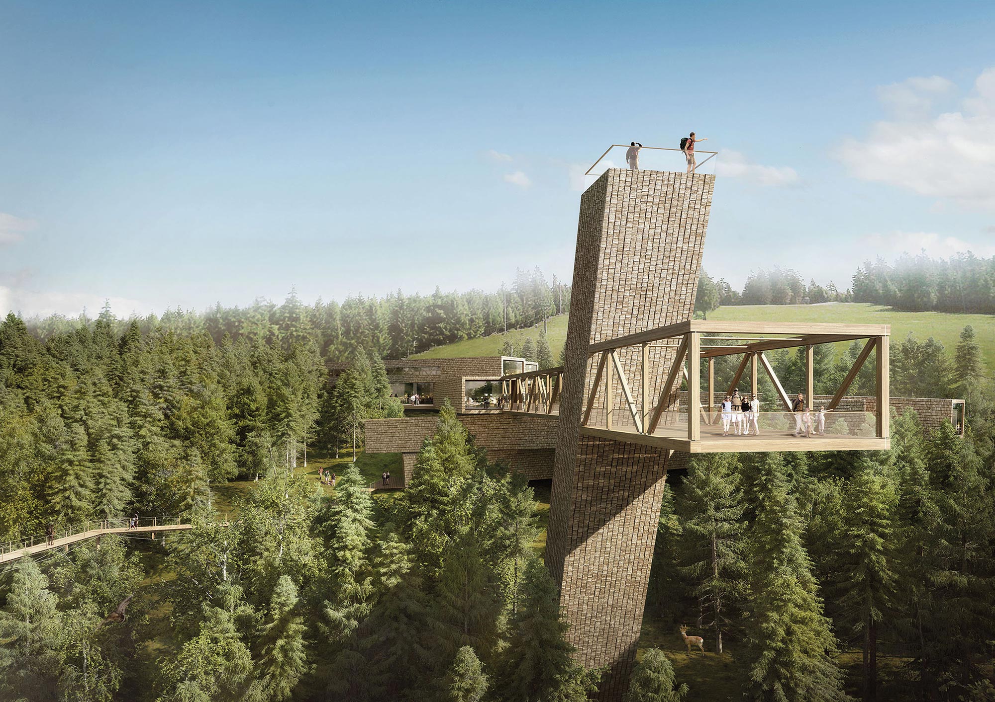 Cladire din lemn cu platforma de belvedere